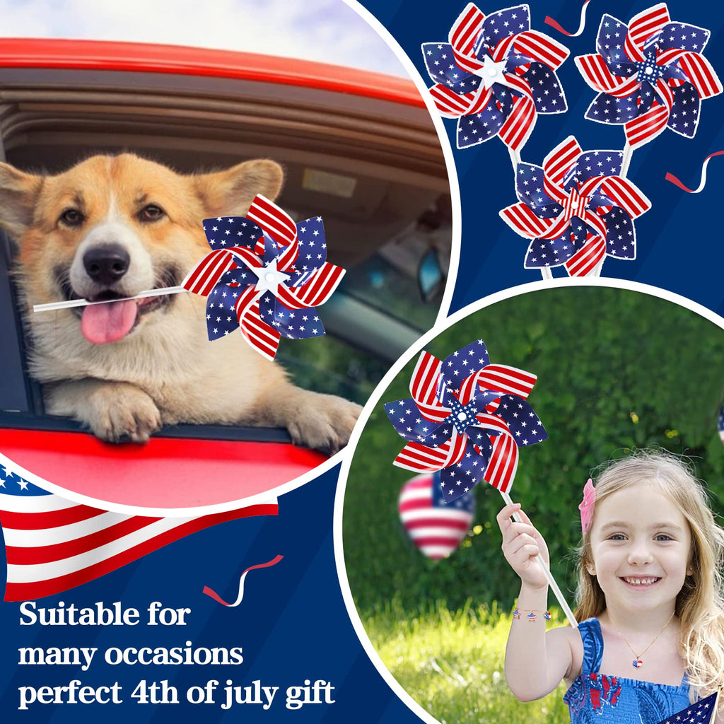 24-Pack 8.5-Inch Patriotic Pinwheels - Red White Blue American Flag Design for July 4th, Memorial Day, and Veterans Day