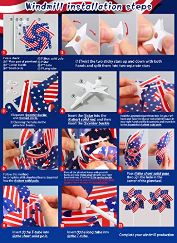 24-Pack 8.5-Inch Patriotic Pinwheels - Red White Blue American Flag Design for July 4th, Memorial Day, and Veterans Day