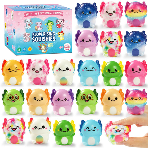 24 Pack Axolotl Slow Rise Squishy Toys – Cute Stress Relief Fidgets for Kids