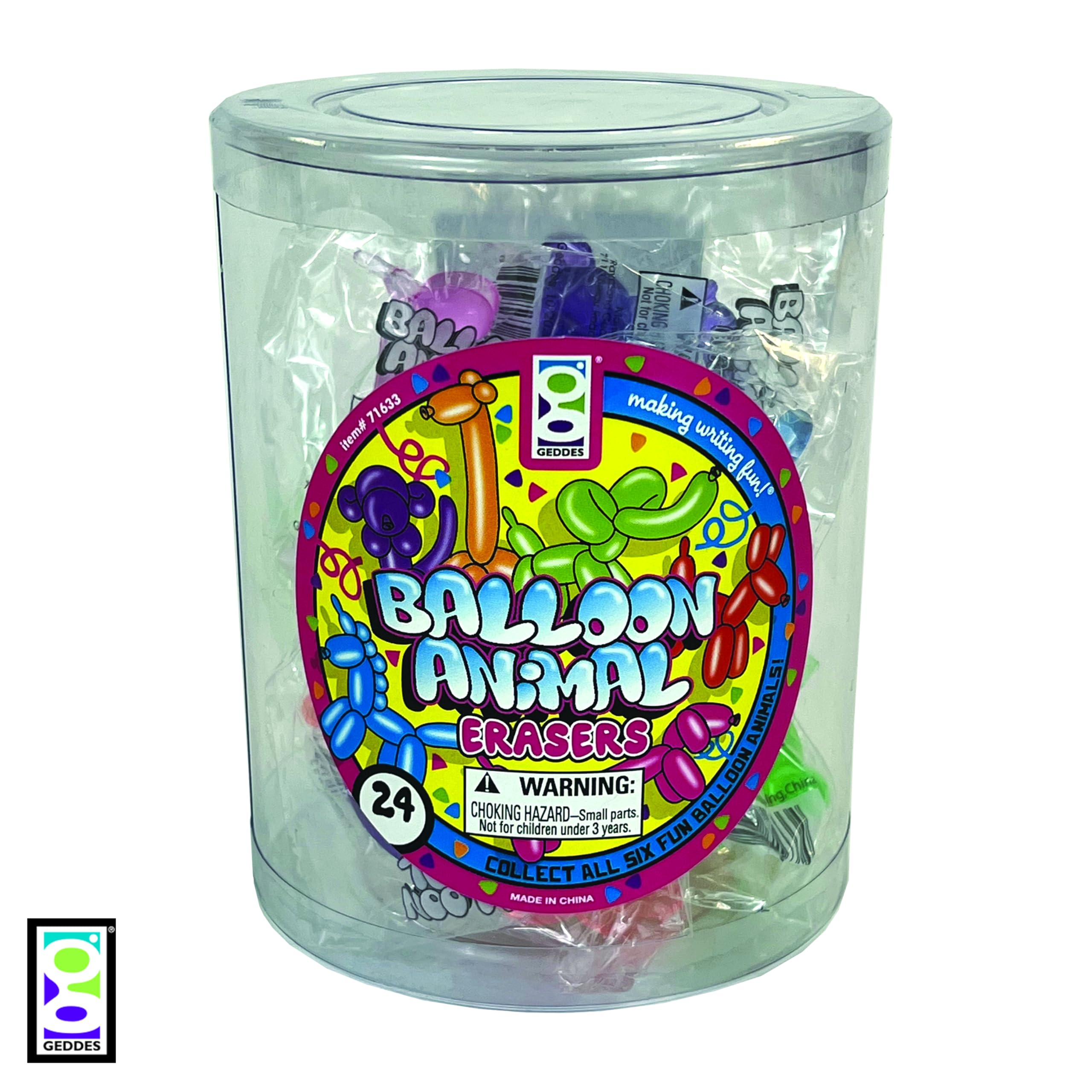 24-Pack Balloon Animal Erasers by Raymond Geddes – Cute Rubber Erasers in 6 Colors