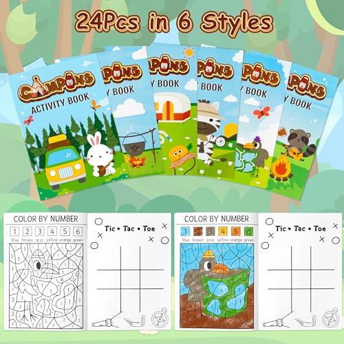 24-Pack Camping Activity Books for Kids – Mini Coloring & Puzzle Games Bulk Party Favors