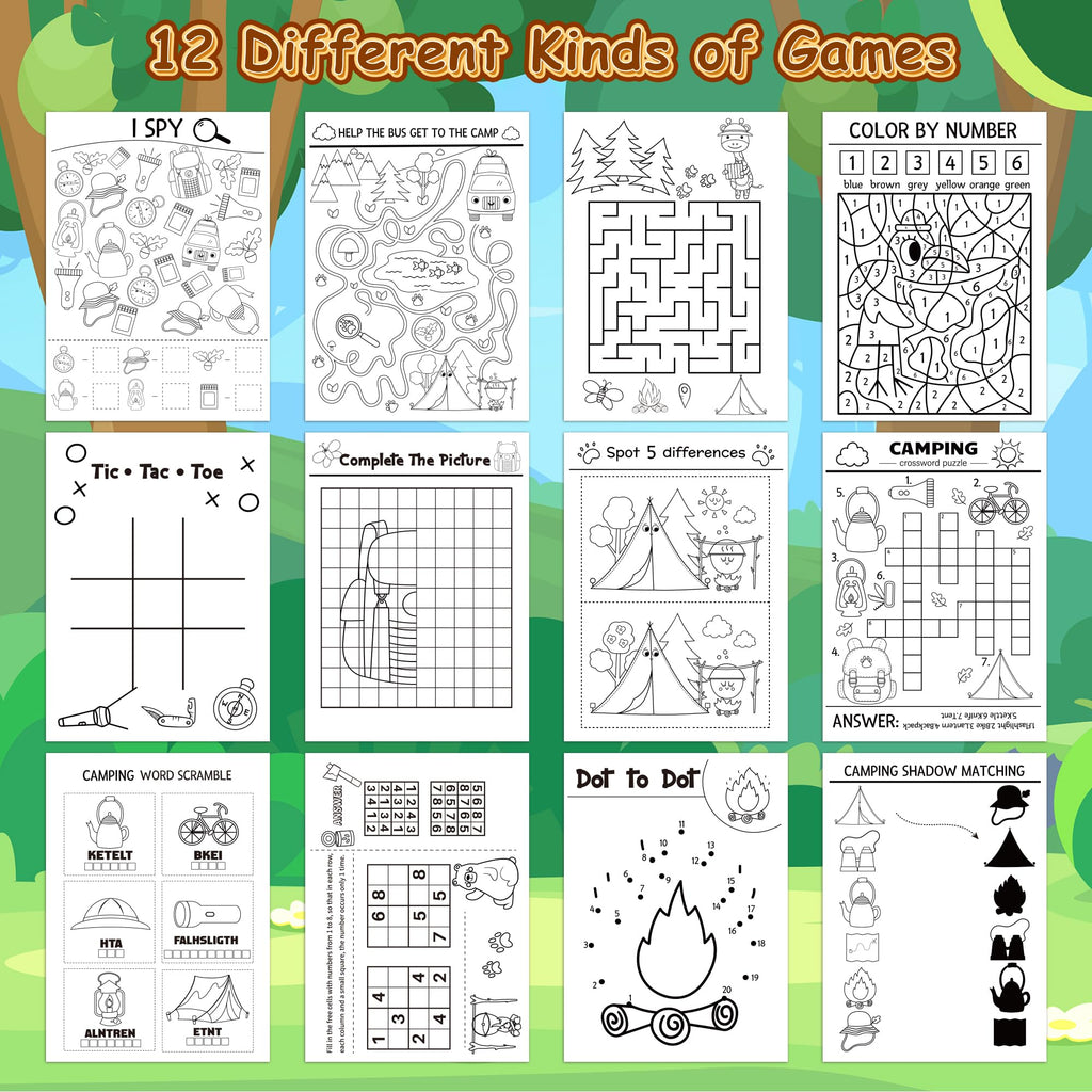 24-Pack Camping Activity Books for Kids – Mini Coloring & Puzzle Games Bulk Party Favors