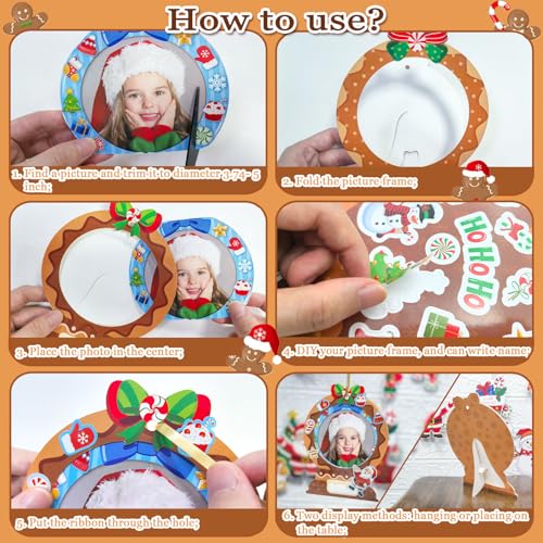 24-Pack Christmas Gingerbread Man Picture Frame Craft Kits for Kids - DIY Photo Ornaments with 500+ Stickers