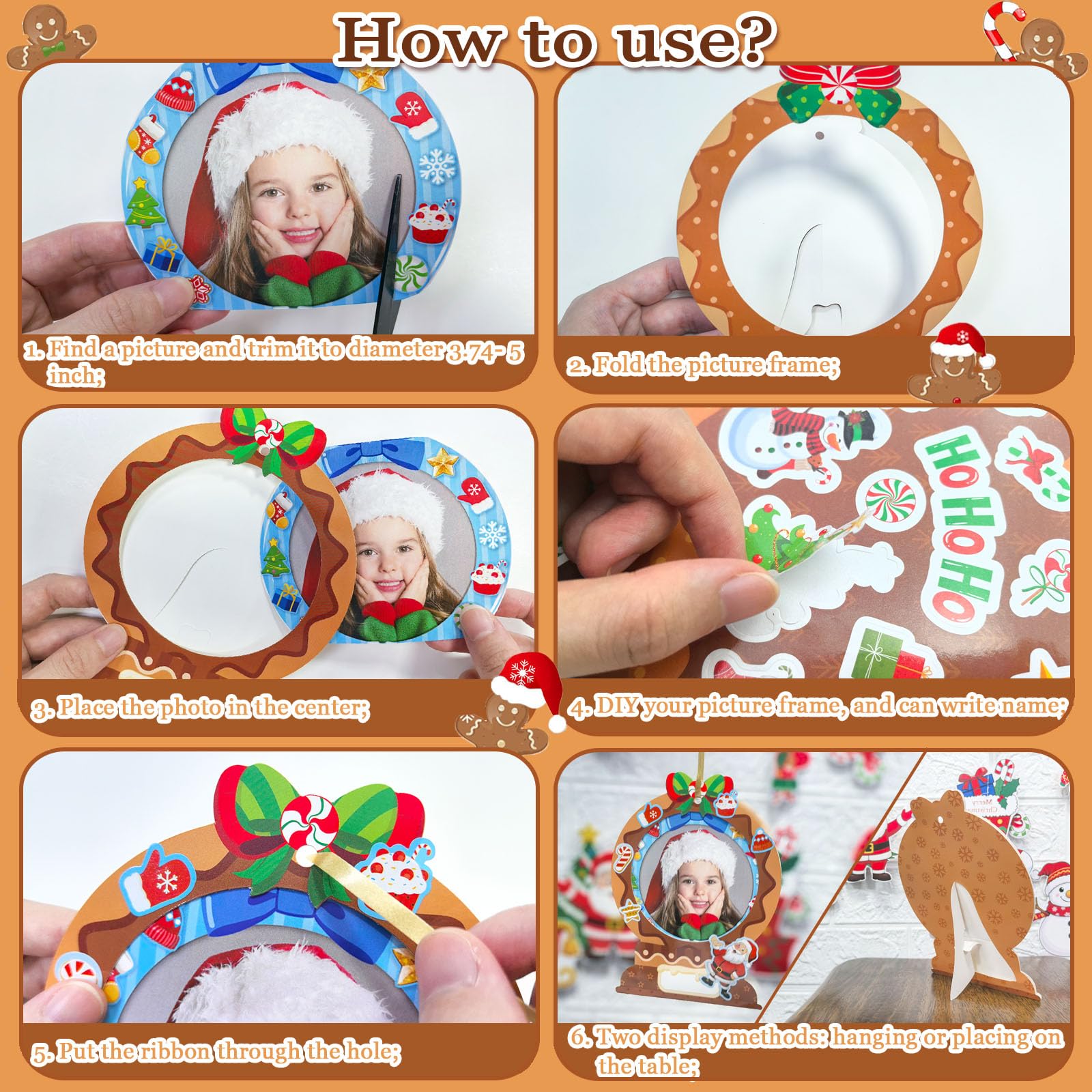 24-Pack Christmas Gingerbread Man Picture Frame Craft Kits for Kids - DIY Photo Ornaments with 500+ Stickers