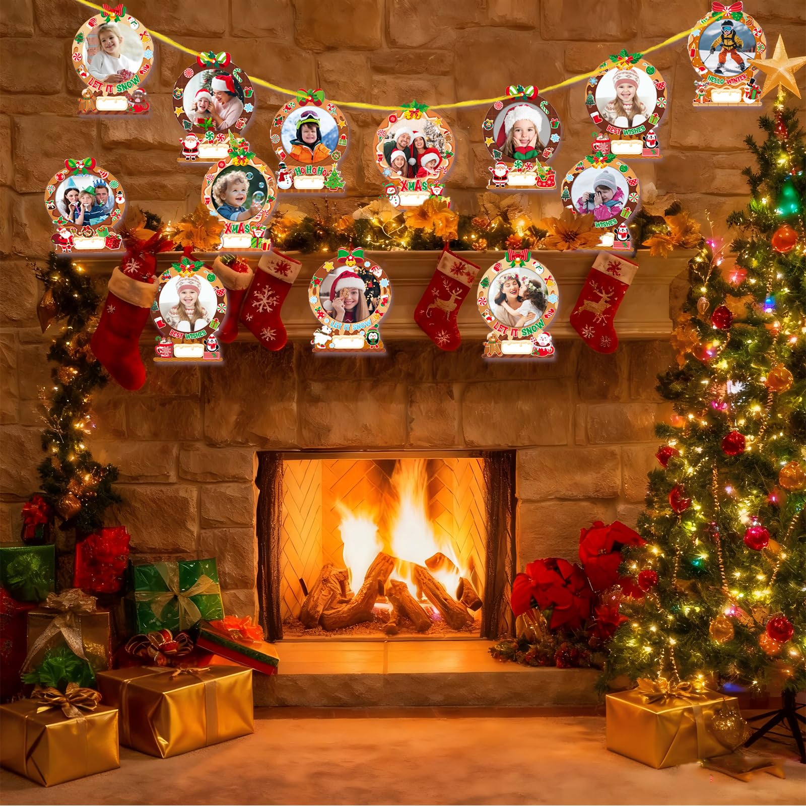 24-Pack Christmas Gingerbread Man Picture Frame Craft Kits for Kids - DIY Photo Ornaments with 500+ Stickers