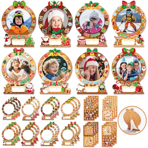 24-Pack Christmas Gingerbread Man Picture Frame Craft Kits for Kids - DIY Photo Ornaments with 500+ Stickers
