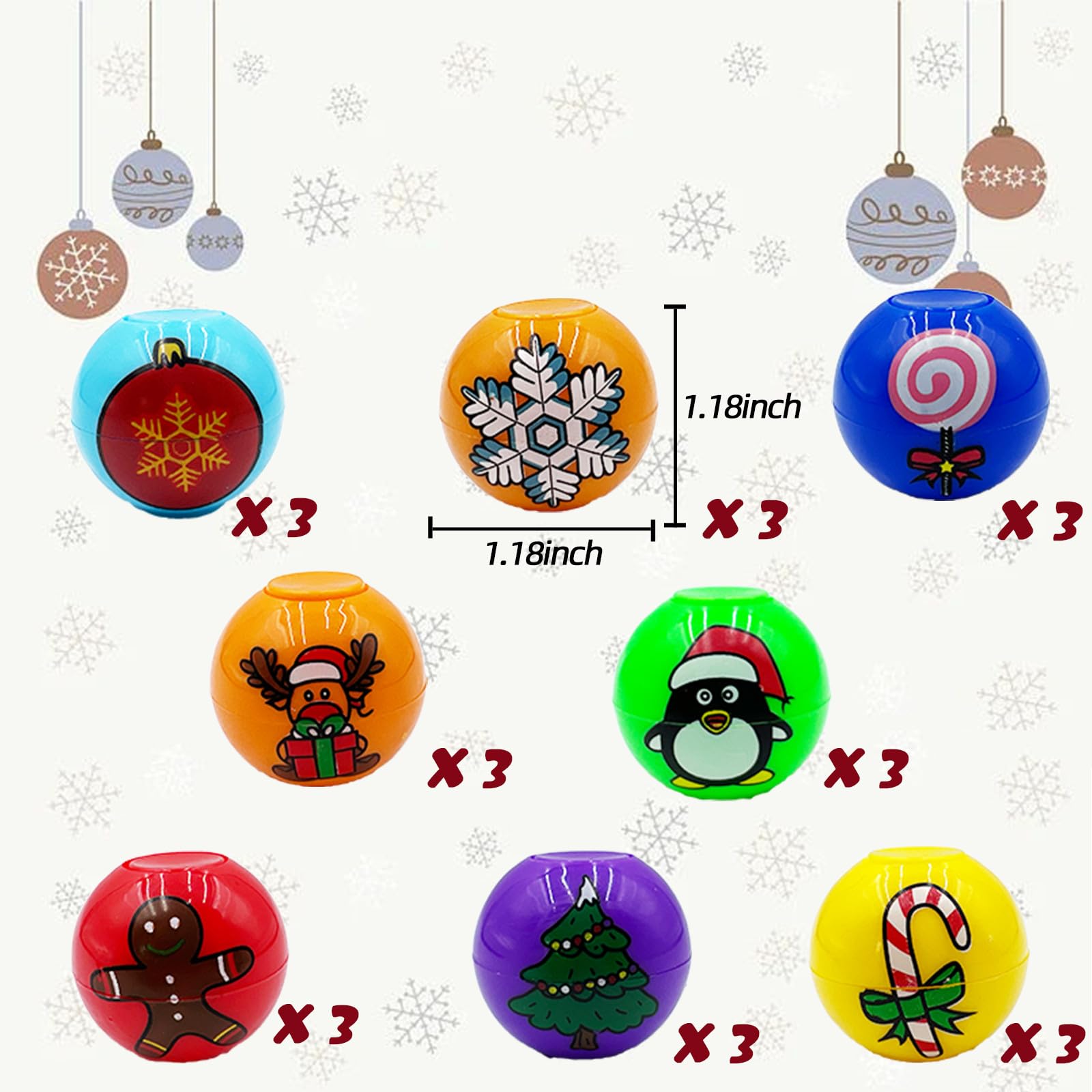 24-Pack Christmas Mini Fidget Spinner Balls – Bulk Stocking Stuffers, Party Favors & Treasure Box Toys