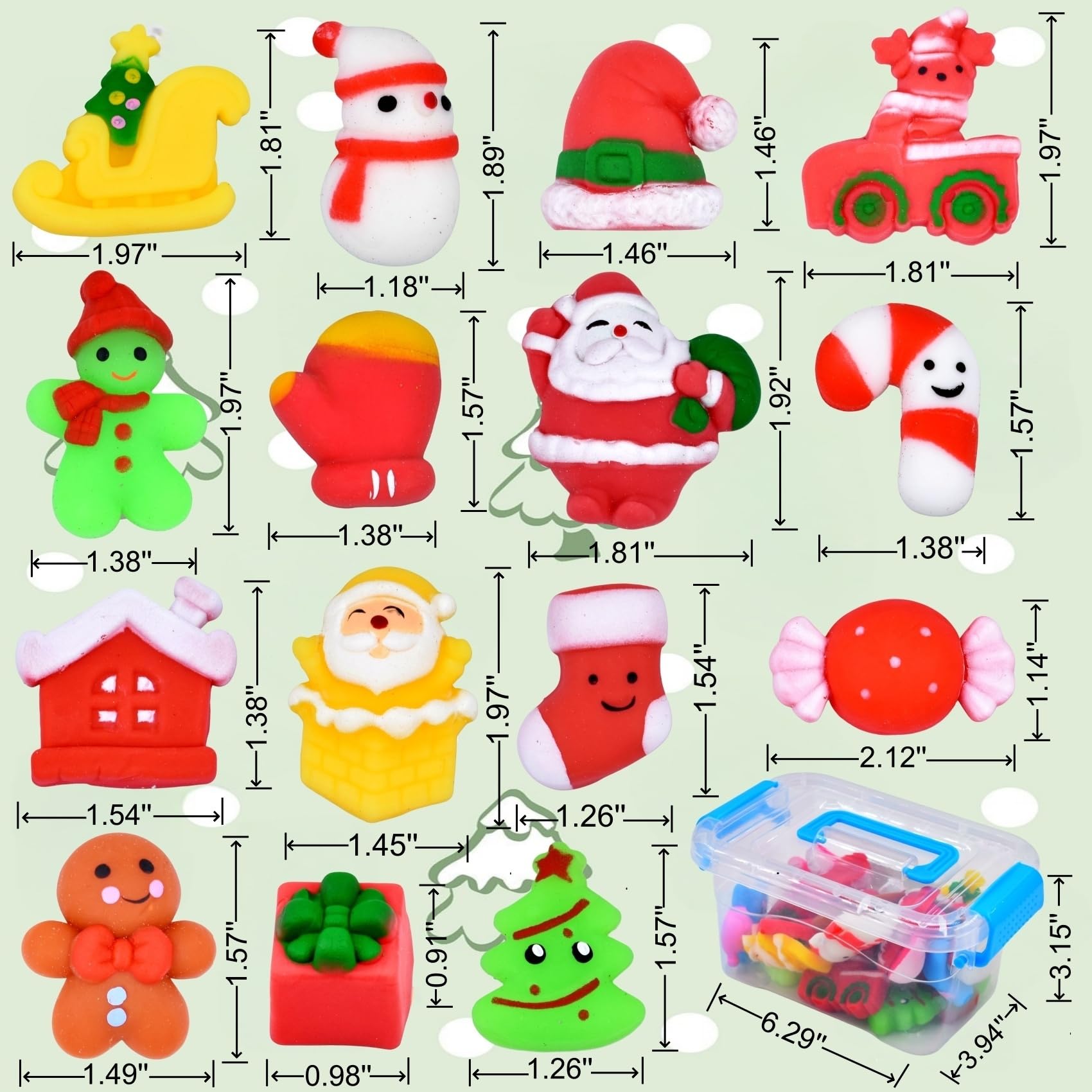 24 Pack Christmas Mochi Squishy Toys – Stress Relief Stocking Stuffers for Kids | Bulk Classroom Gifts