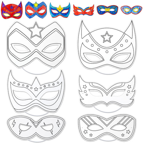 24 Pack Color Your Own Hero Masks - DIY Blank Paper Mask Craft Kit for Party Favors