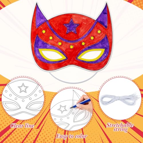 24 Pack Color Your Own Hero Masks - DIY Blank Paper Mask Craft Kit for Party Favors