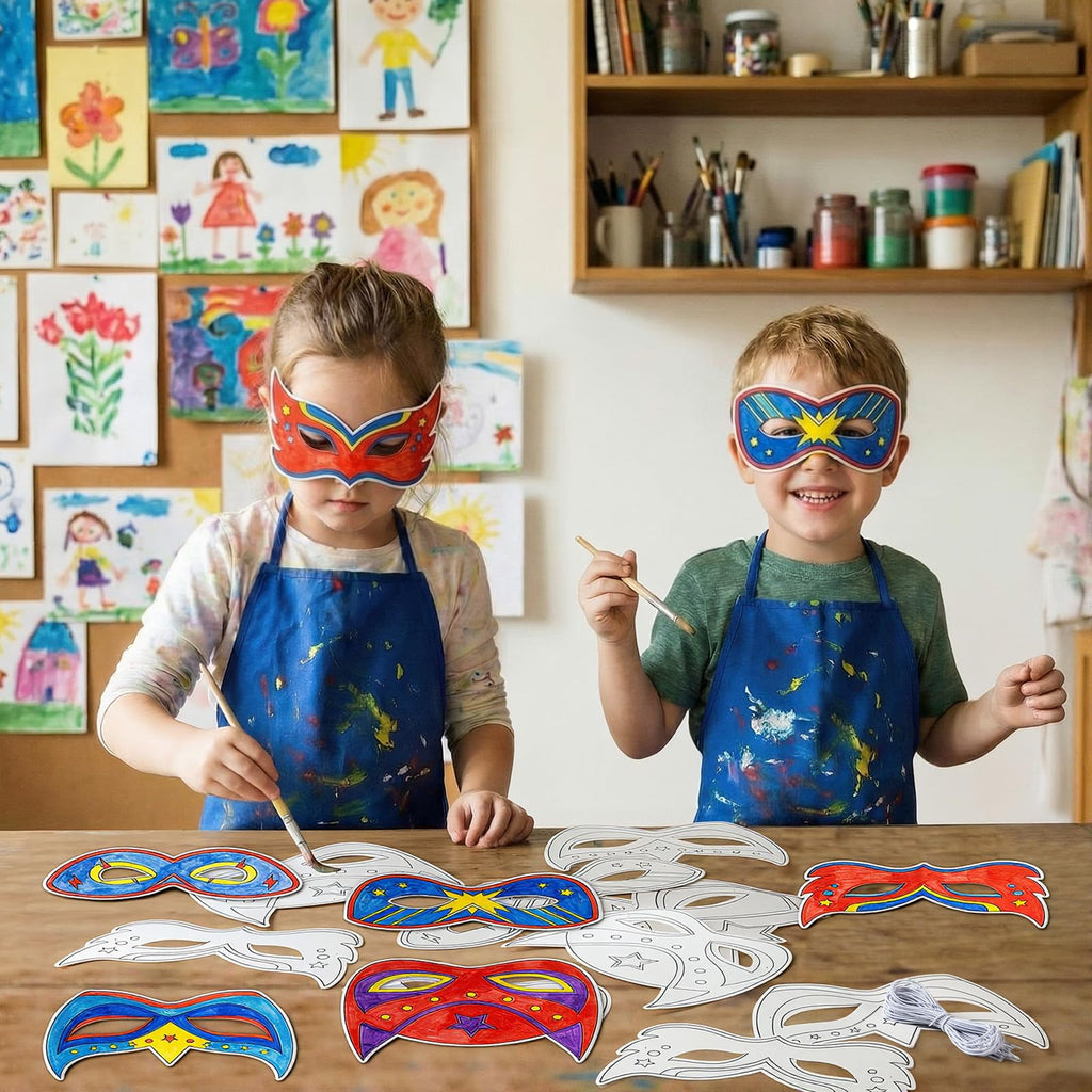 24 Pack Color Your Own Hero Masks - DIY Blank Paper Mask Craft Kit for Party Favors