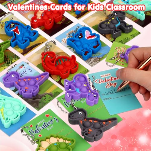 24 Pack Dinosaur Pop Fidget Valentines Cards and Keychains for Kids Classroom Exchange