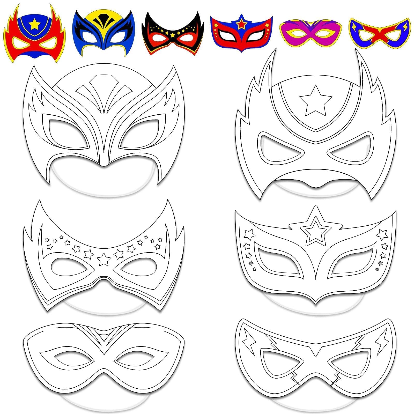 24-Pack DIY Hero Mask Craft Kit for Kids – Color Your Own Superhero Masks with 6 Designs