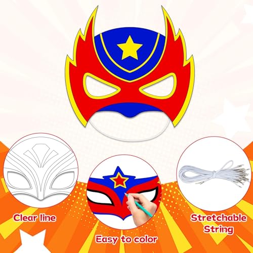 24-Pack DIY Hero Mask Craft Kit for Kids – Color Your Own Superhero Masks with 6 Designs