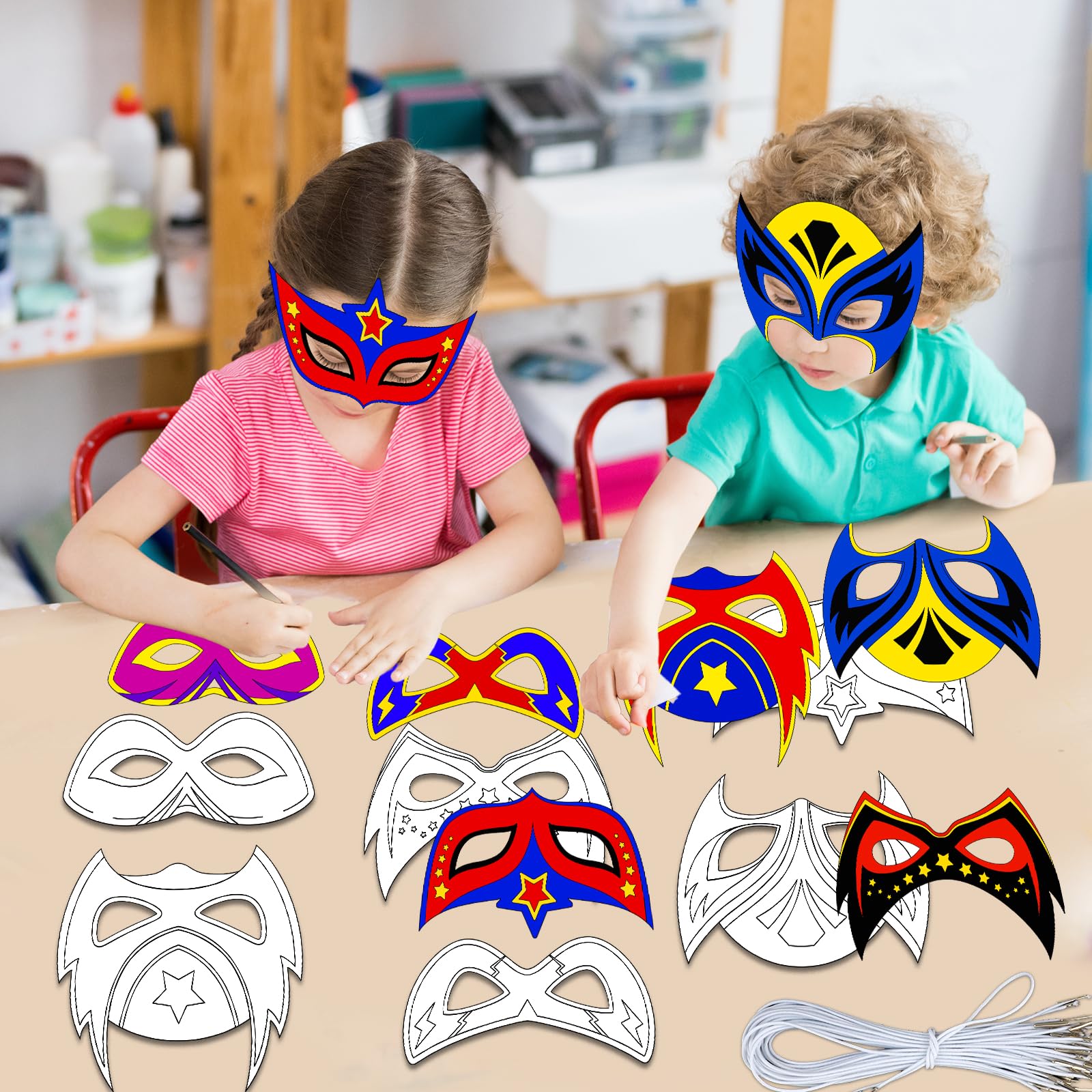 24-Pack DIY Hero Mask Craft Kit for Kids – Color Your Own Superhero Masks with 6 Designs