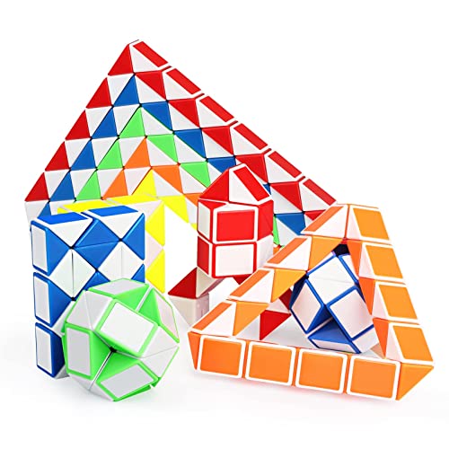 24-Pack Fidget Snake Cubes – Mini Twist Puzzle Bulk Toys for Party Favors, Stocking Stuffers, and Classroom Prizes (Random Colors)
