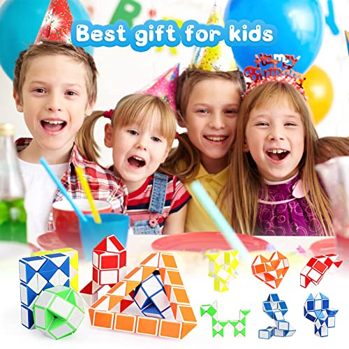 24-Pack Fidget Snake Cubes – Mini Twist Puzzle Bulk Toys for Party Favors, Stocking Stuffers, and Classroom Prizes (Random Colors)