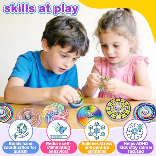 24 Pack Fidget Spinners Bulk - Spiral Stress Relief Toys for Kids & Adults - Party Favors Classroom Prizes