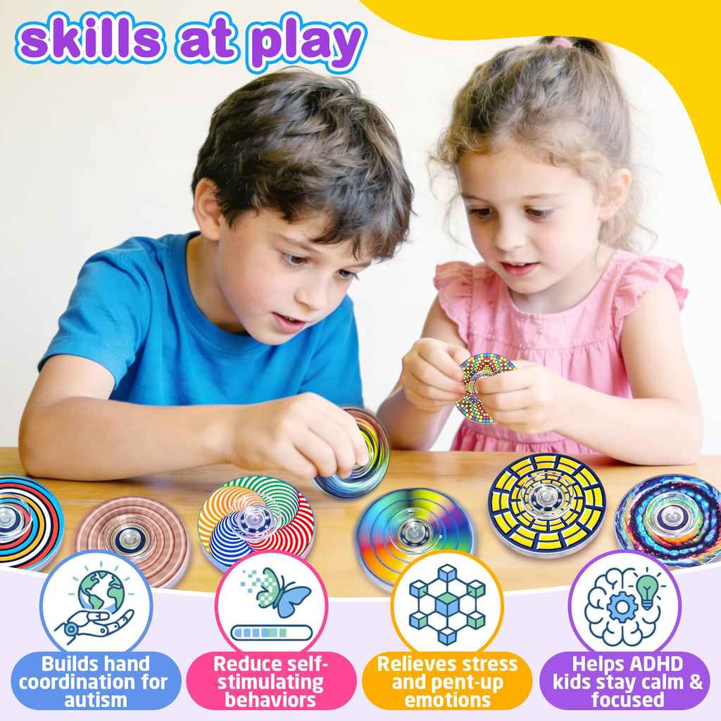 24 Pack Fidget Spinners Bulk - Spiral Stress Relief Toys for Kids & Adults - Party Favors Classroom Prizes