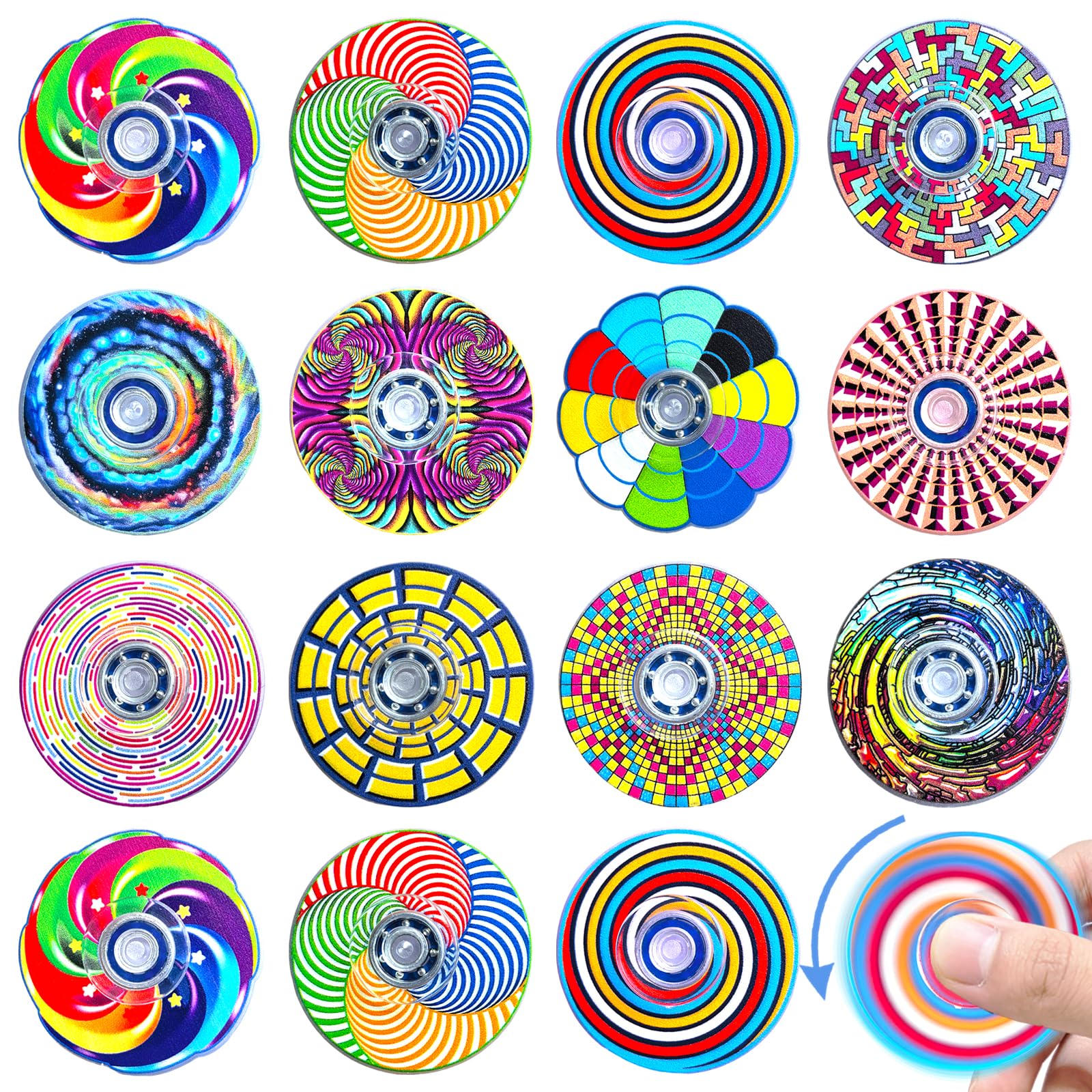 24 Pack Fidget Spinners Bulk - Spiral Stress Relief Toys for Kids & Adults - Party Favors Classroom Prizes