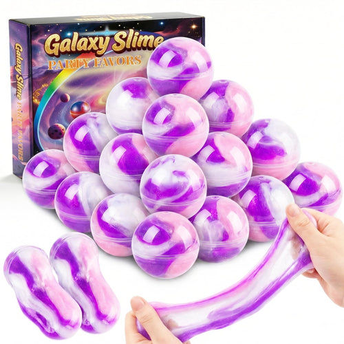 24 Pack Galaxy Slime Balls - Non-Sticky Fidget Toy, Stress Relief, Party Favors - Purple Pink Blue Marble Swirls