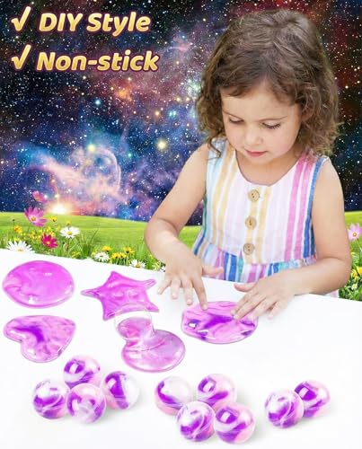 24 Pack Galaxy Slime Balls - Non-Sticky Fidget Toy, Stress Relief, Party Favors - Purple Pink Blue Marble Swirls