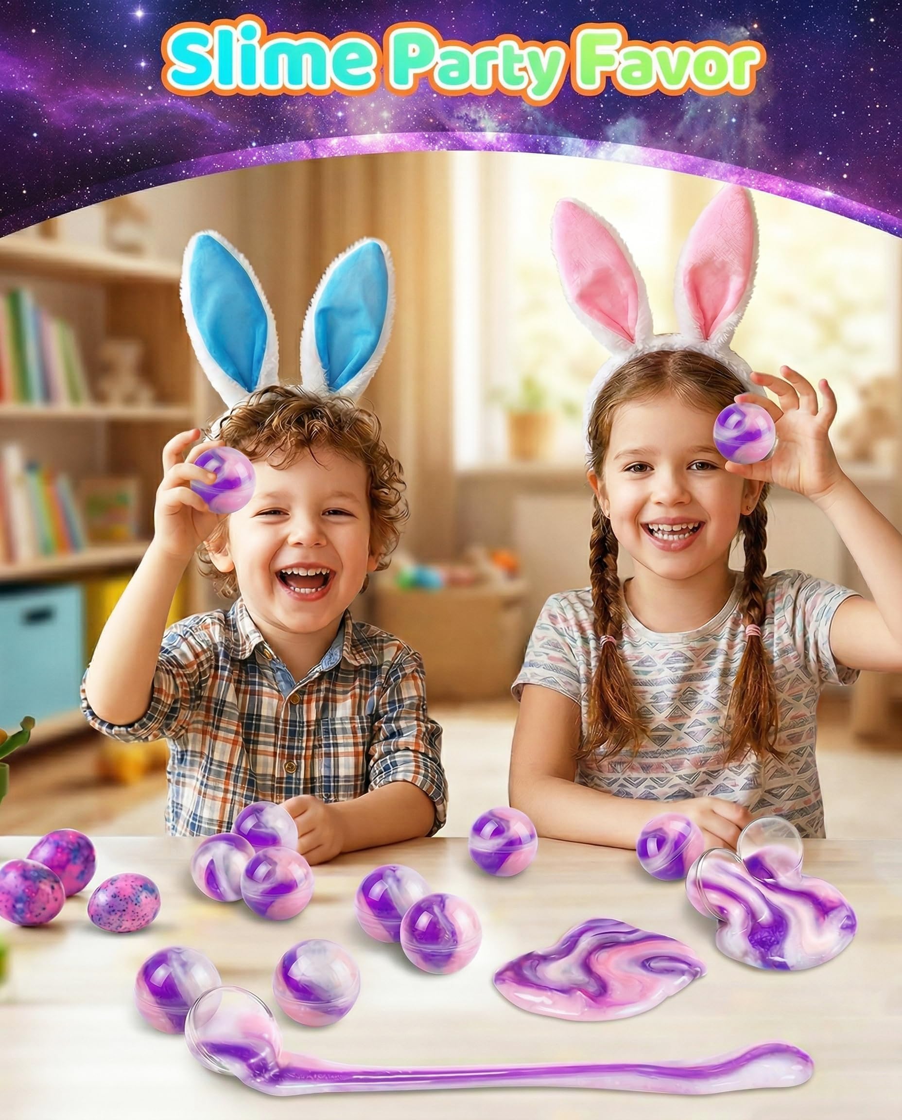 24 Pack Galaxy Slime Balls - Non-Sticky Fidget Toy, Stress Relief, Party Favors - Purple Pink Blue Marble Swirls
