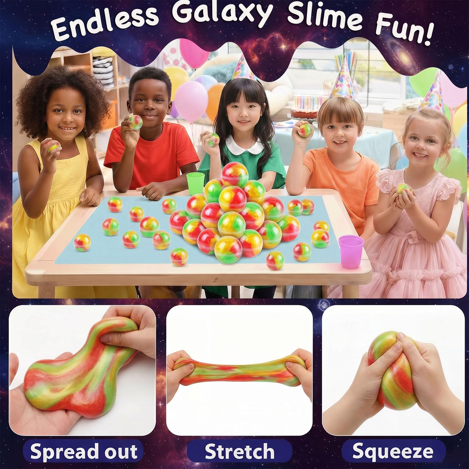 24-Pack Galaxy Slime Balls – Non-Sticky, Mess-Free Sensory Stress Relief Toys for Kids, Party Favors & Classroom Prizes (Ages 3+)