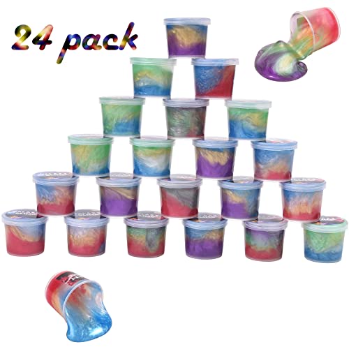 24 Pack Galaxy Slime Bulk – Crystal Slime Putty for Party Favors, Stress Relief, and Sensory Play for Kids Ages 6-12