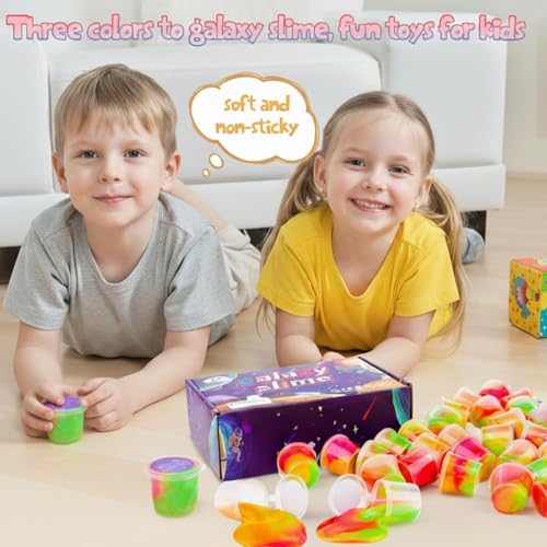 24 Pack Galaxy Slime Putty – Non-Sticky Party Favors for Kids, Gift Box, Stress Relief Toy by BeiyeiDei