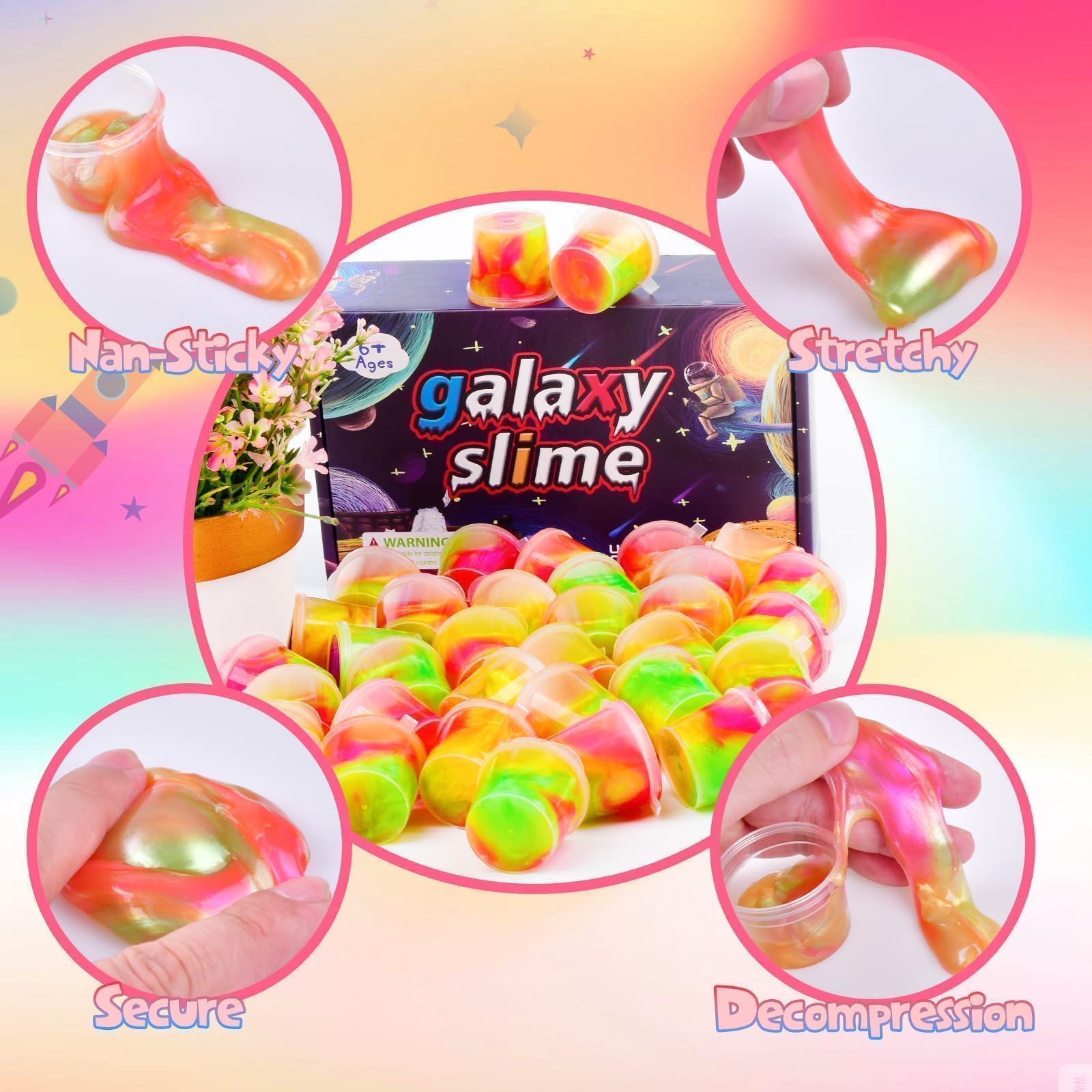 24 Pack Galaxy Slime Putty – Non-Sticky Party Favors for Kids, Gift Box, Stress Relief Toy by BeiyeiDei