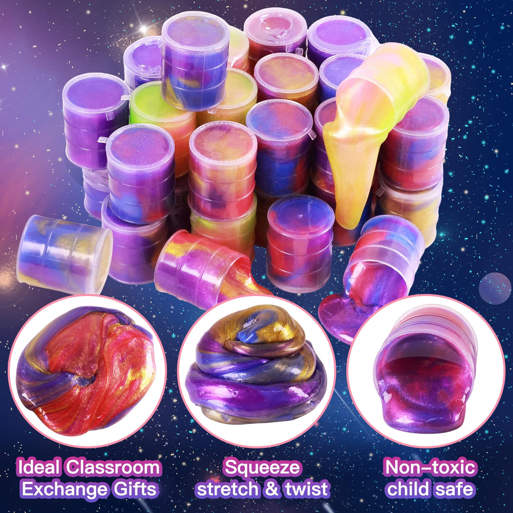 24 Pack Galaxy Star Slime – Non-Sticky, Soft Sludge Toys for Kids Party Favors, Stress Relief, and Easter Basket Stuffers