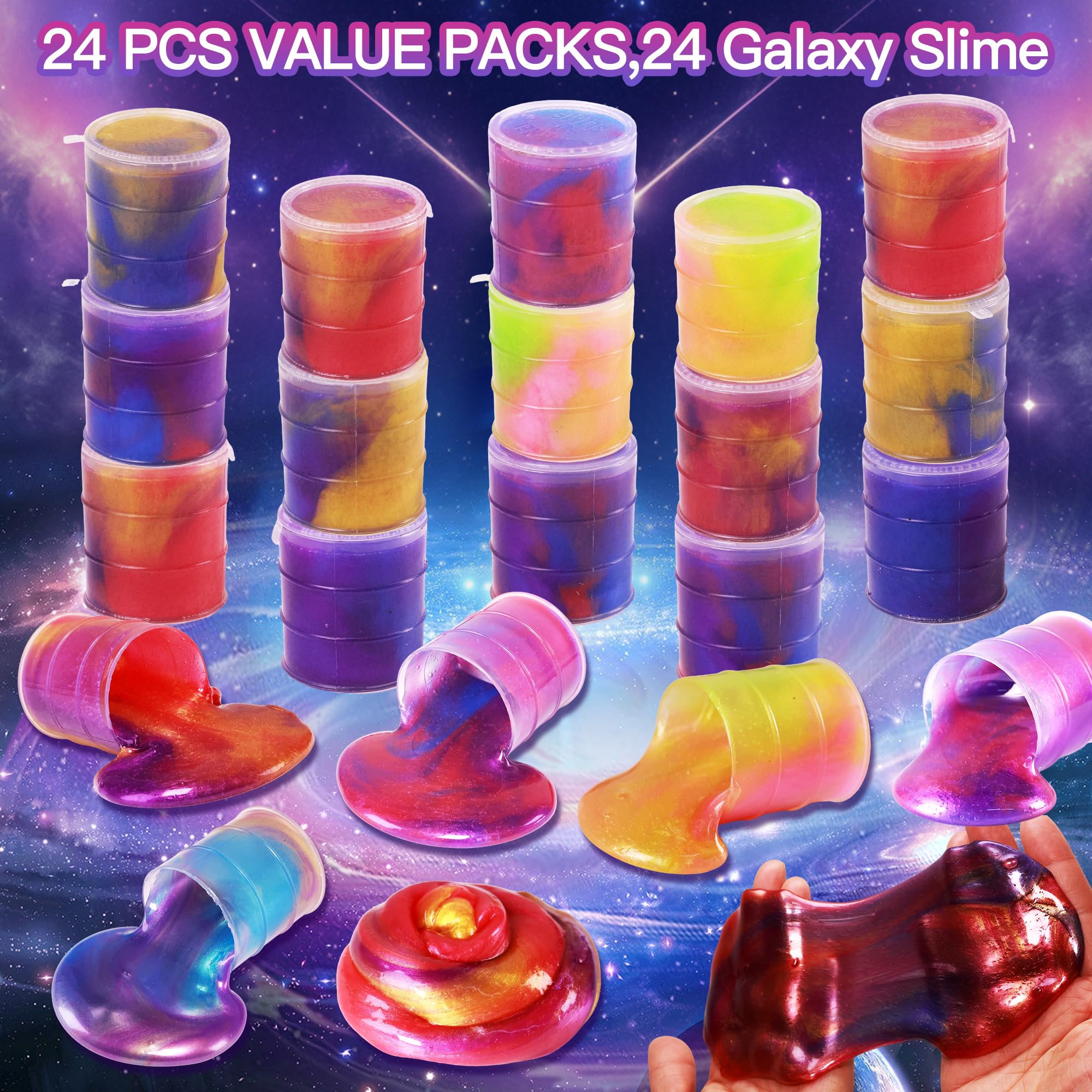 24 Pack Galaxy Star Slime – Non-Sticky, Soft Sludge Toys for Kids Party Favors, Stress Relief, and Easter Basket Stuffers