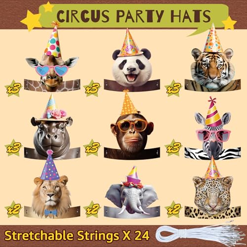 24-Pack Gersoniel Jungle Animal Party Hats for Kids - Paper Crown Headbands for Birthday Decorations
