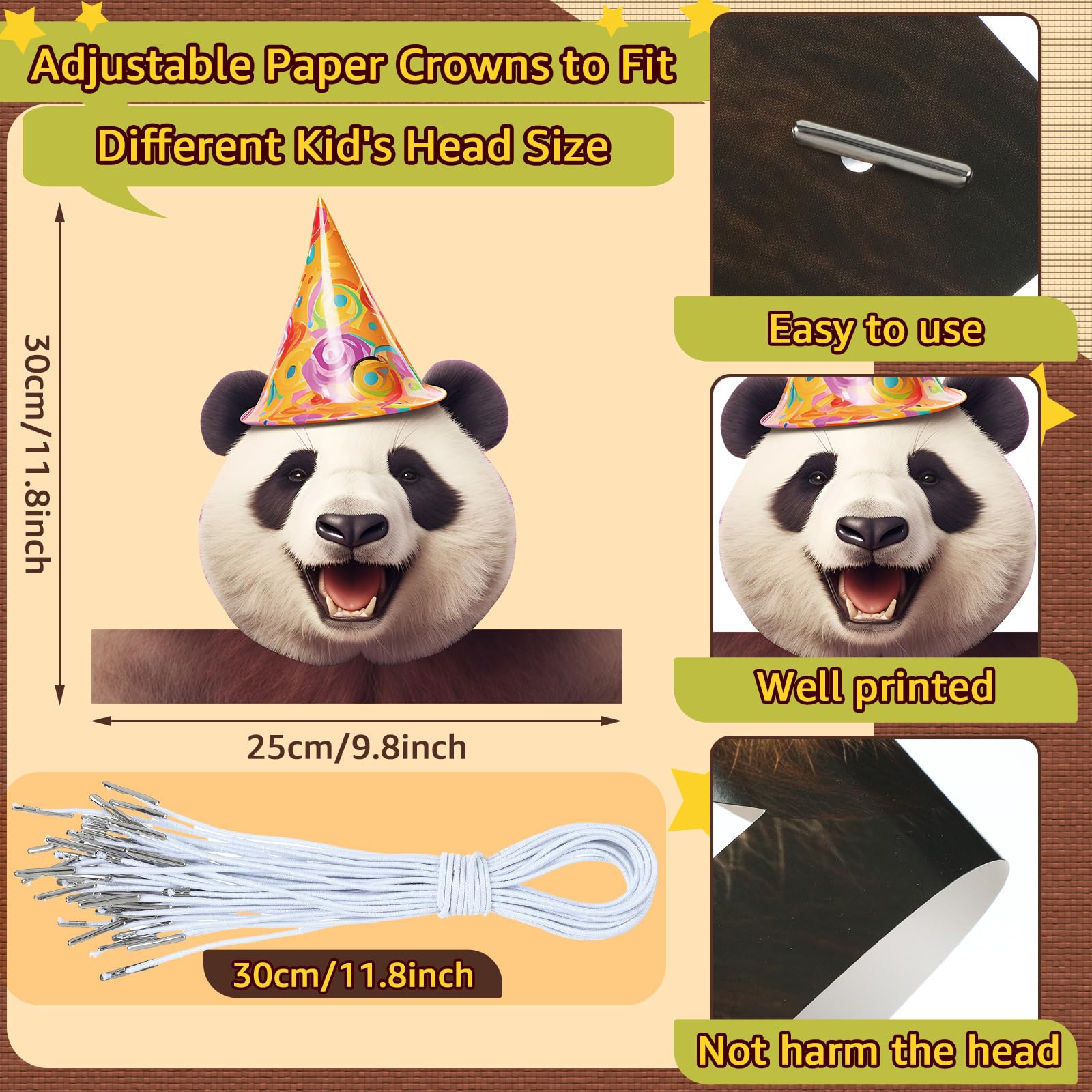 24-Pack Gersoniel Jungle Animal Party Hats for Kids - Paper Crown Headbands for Birthday Decorations