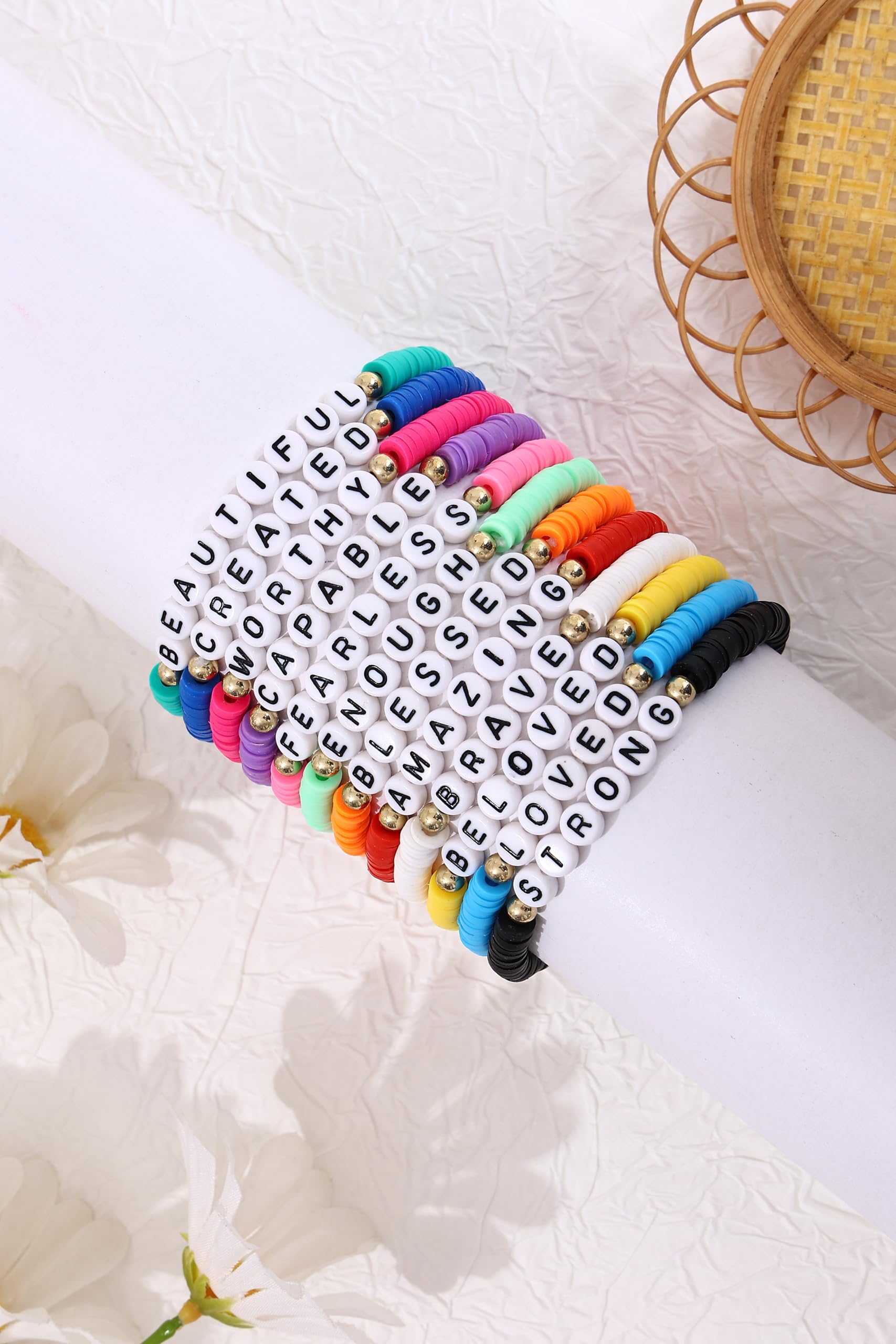 24 Pack Jesus Loves You Bracelets: Handmade Clay Bead Christian Friendship Jewelry for Women Teens