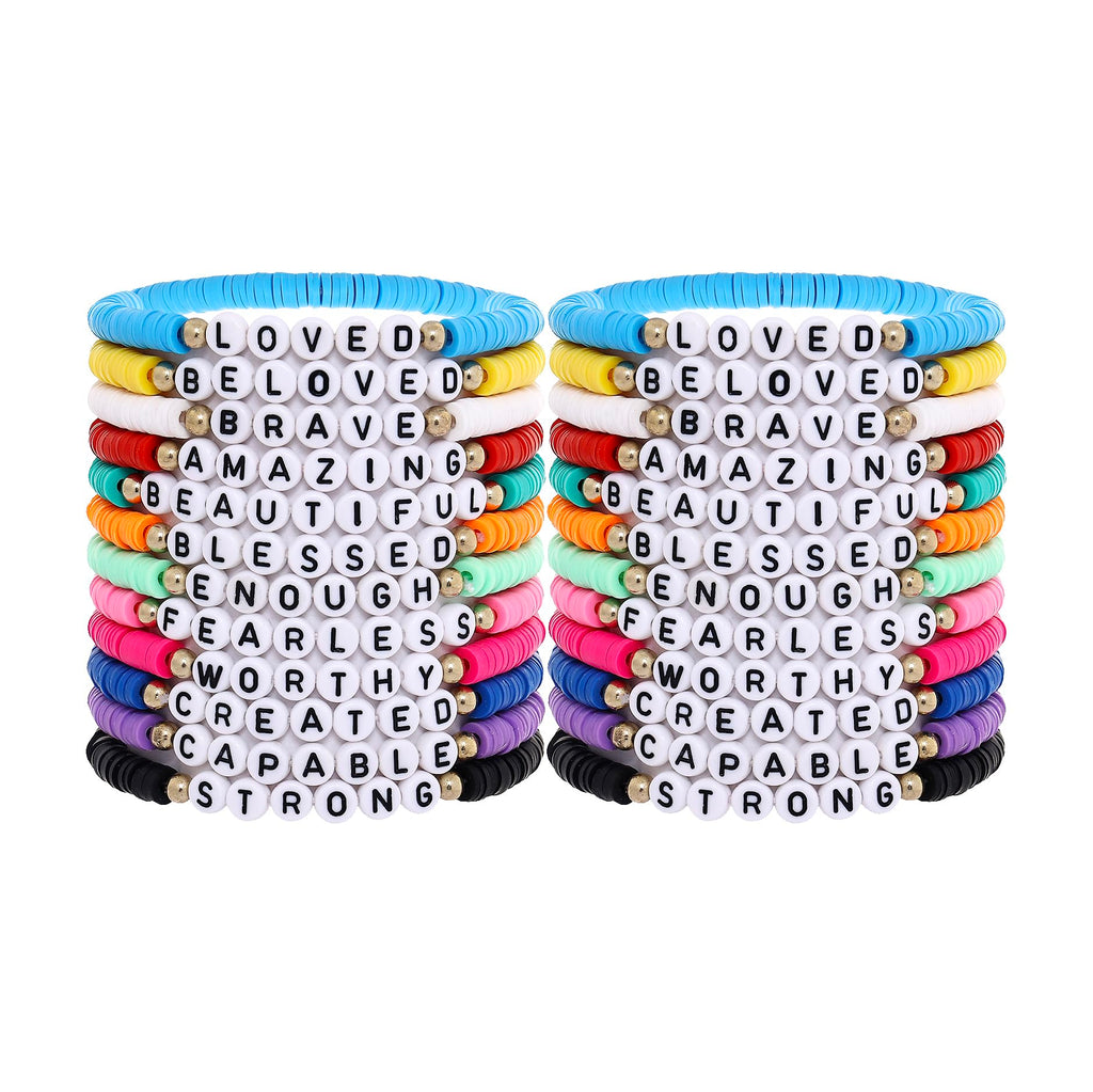 24 Pack Jesus Loves You Bracelets: Handmade Clay Bead Christian Friendship Jewelry for Women Teens