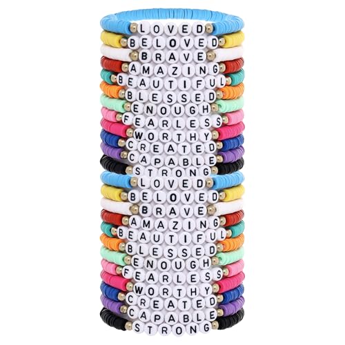 24 Pack Jesus Loves You Bracelets: Handmade Clay Bead Christian Friendship Jewelry for Women Teens