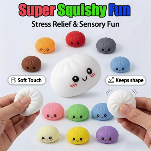 24-Pack Kawaii Dumpling Squishies – 12 Colors, Soft TPR Fidget Toys for Stress Relief & Party Favors