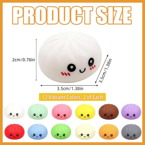 24-Pack Kawaii Dumpling Squishies – 12 Colors, Soft TPR Fidget Toys for Stress Relief & Party Favors