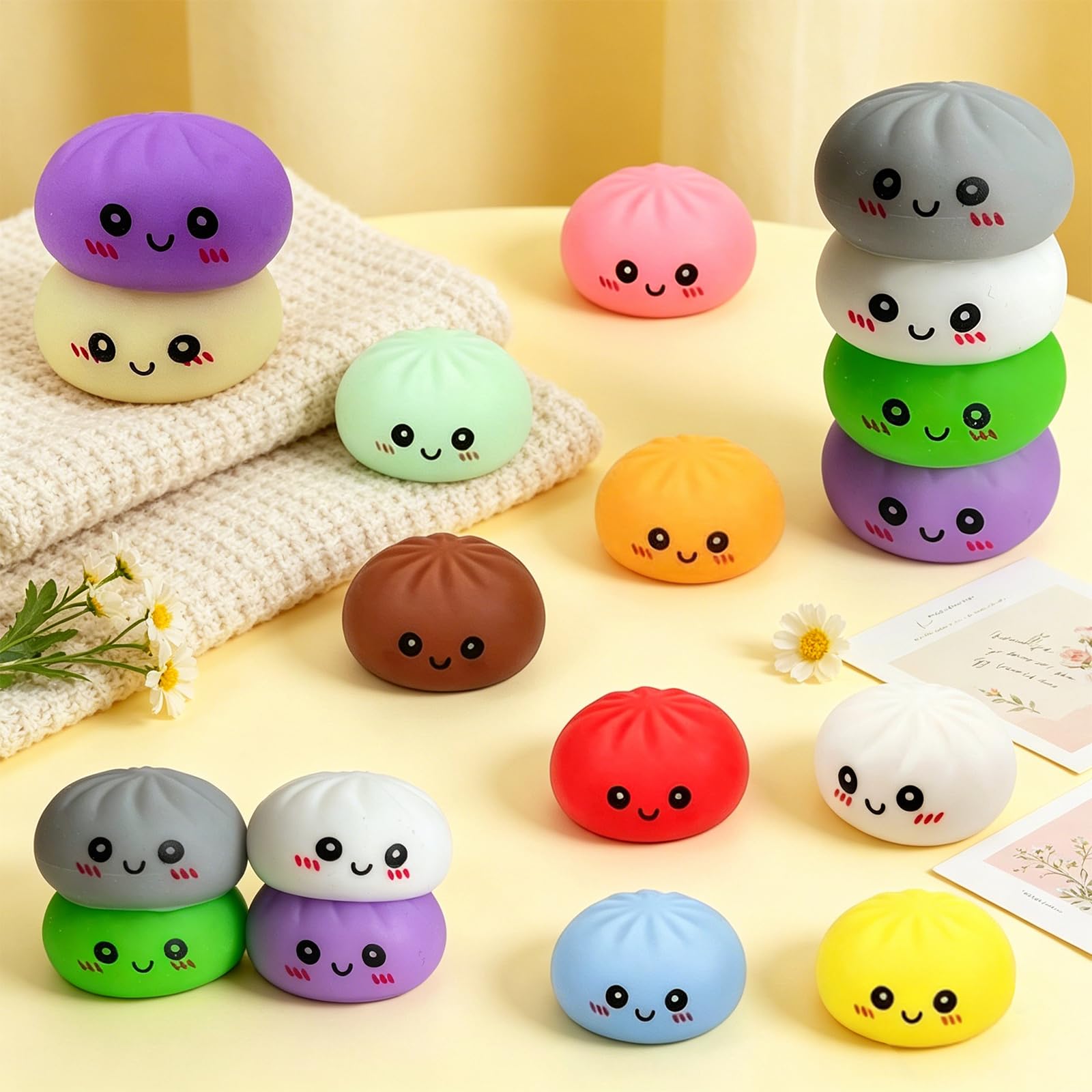 24-Pack Kawaii Dumpling Squishies – 12 Colors, Soft TPR Fidget Toys for Stress Relief & Party Favors