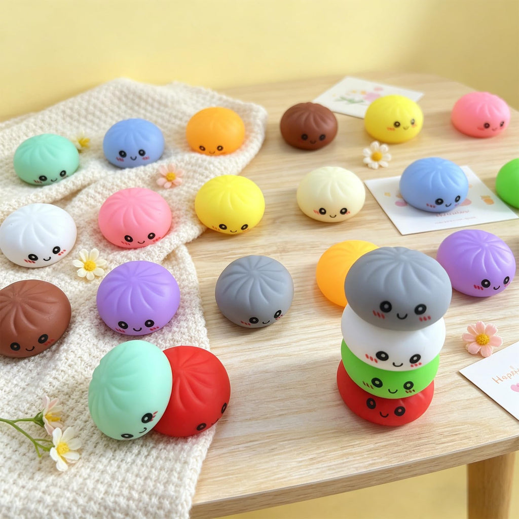 24-Pack Kawaii Dumpling Squishies – 12 Colors, Soft TPR Fidget Toys for Stress Relief & Party Favors