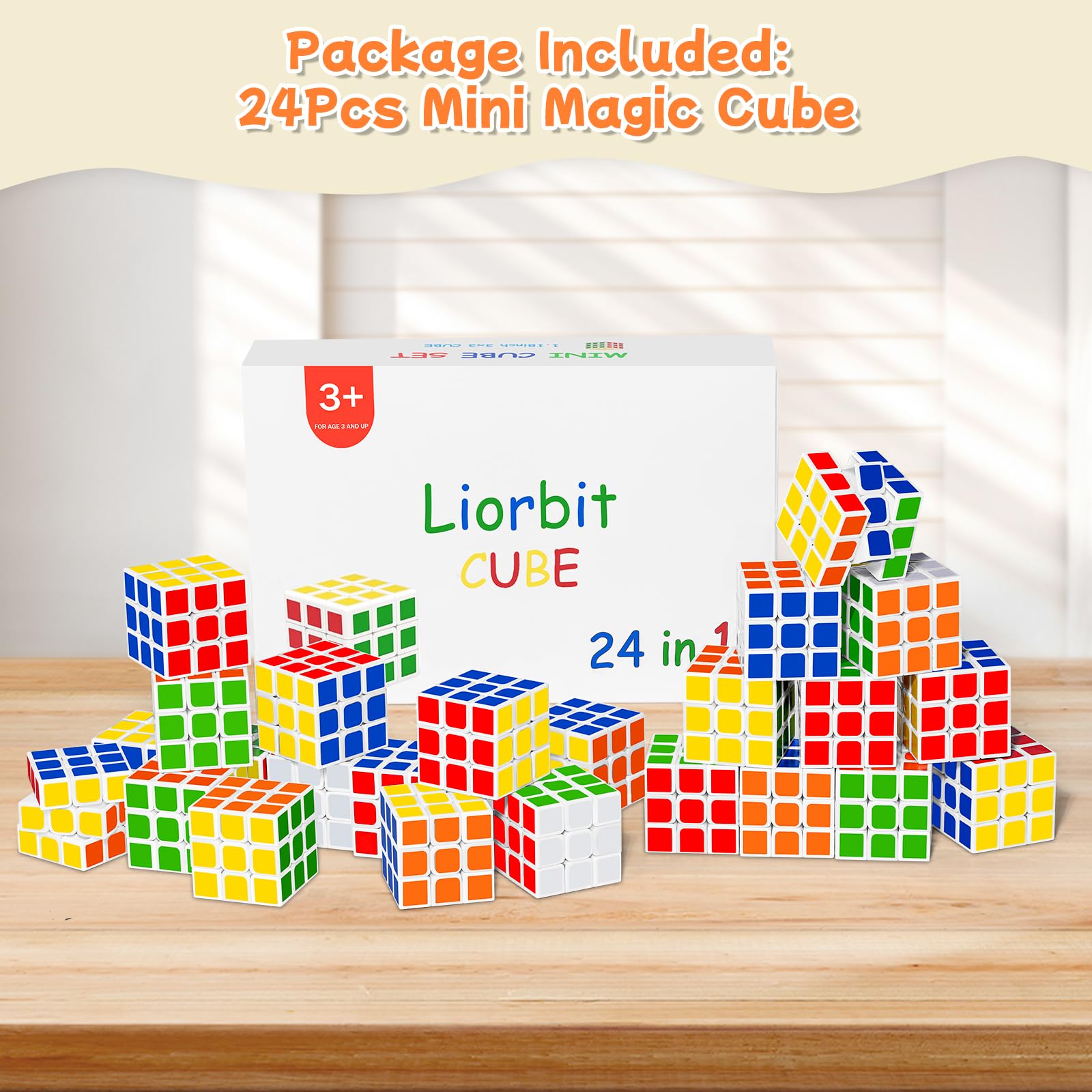 24 Pack Mini 3x3 Puzzle Cubes - Liorbit 1.18" Party Favors, Classroom Rewards, Stress Relief Toy