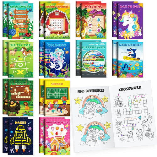 24-Pack Mini Activity Books for Kids Ages 4-12 – Bulk Party Favors with Mazes, Coloring, Puzzles