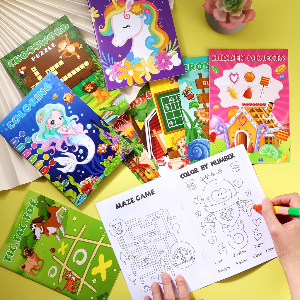 24-Pack Mini Activity Books for Kids Ages 4-12 – Bulk Party Favors with Mazes, Coloring, Puzzles