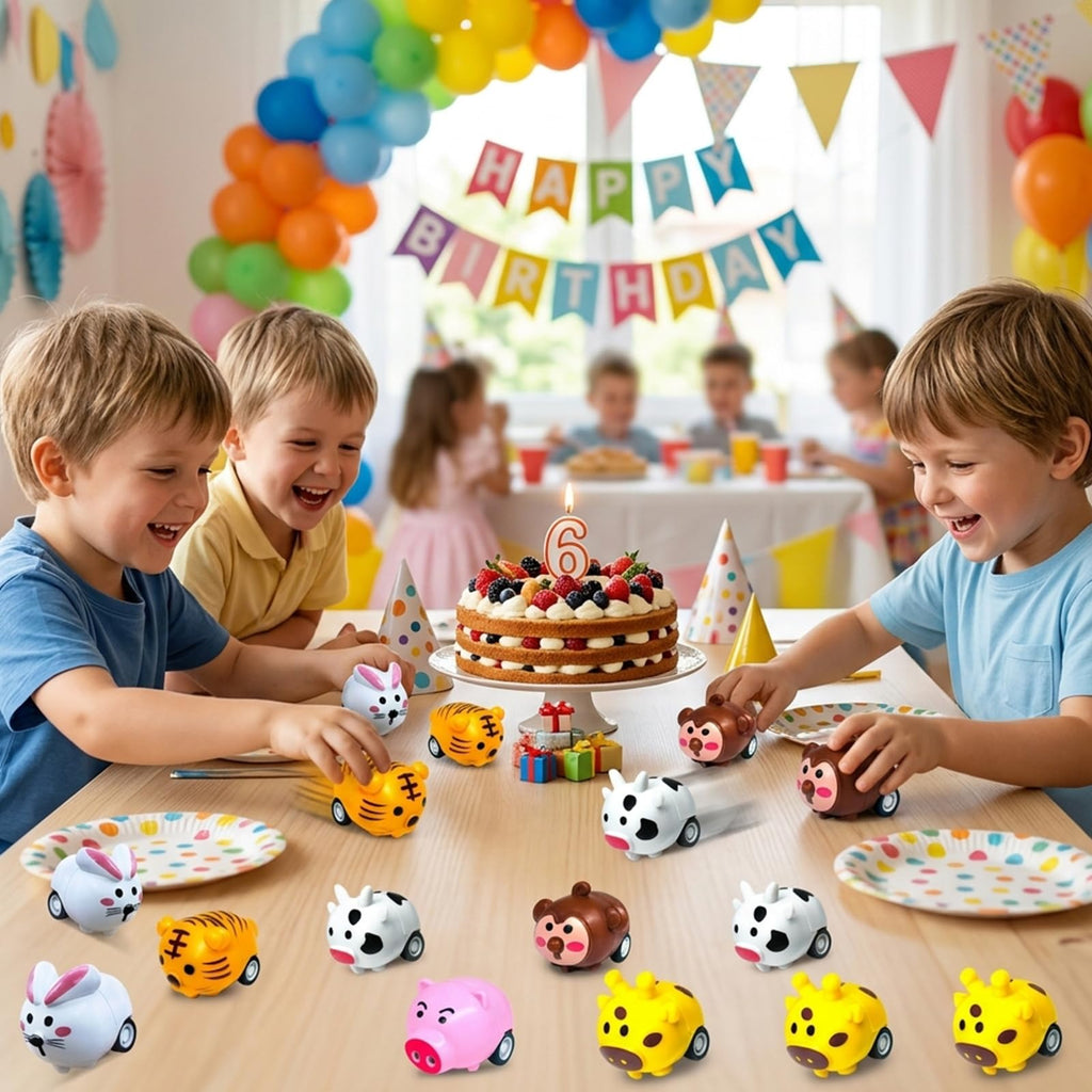 24-Pack Mini Animal Pull Back Cars by AMENON – Friction Powered Toy Cars for Toddlers, Party Favors & Classroom Prizes