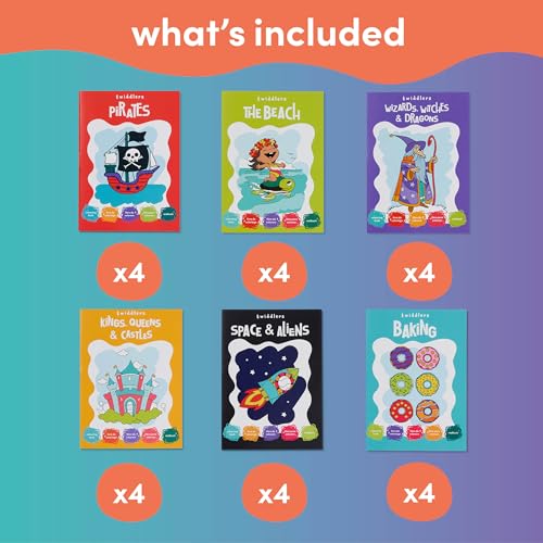 24-Pack Mini Coloring Books for Kids Ages 3+ - 6 Themes: Castles, Dragons, Space, Pirates, Baking, Beach - Party Favors & Classroom Activities by THE TWIDDLERS