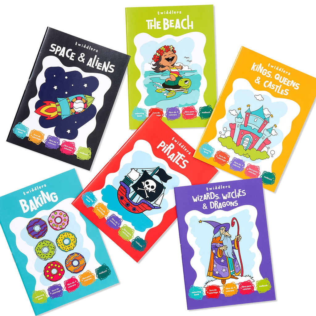 24-Pack Mini Coloring Books for Kids Ages 3+ - 6 Themes: Castles, Dragons, Space, Pirates, Baking, Beach - Party Favors & Classroom Activities by THE TWIDDLERS