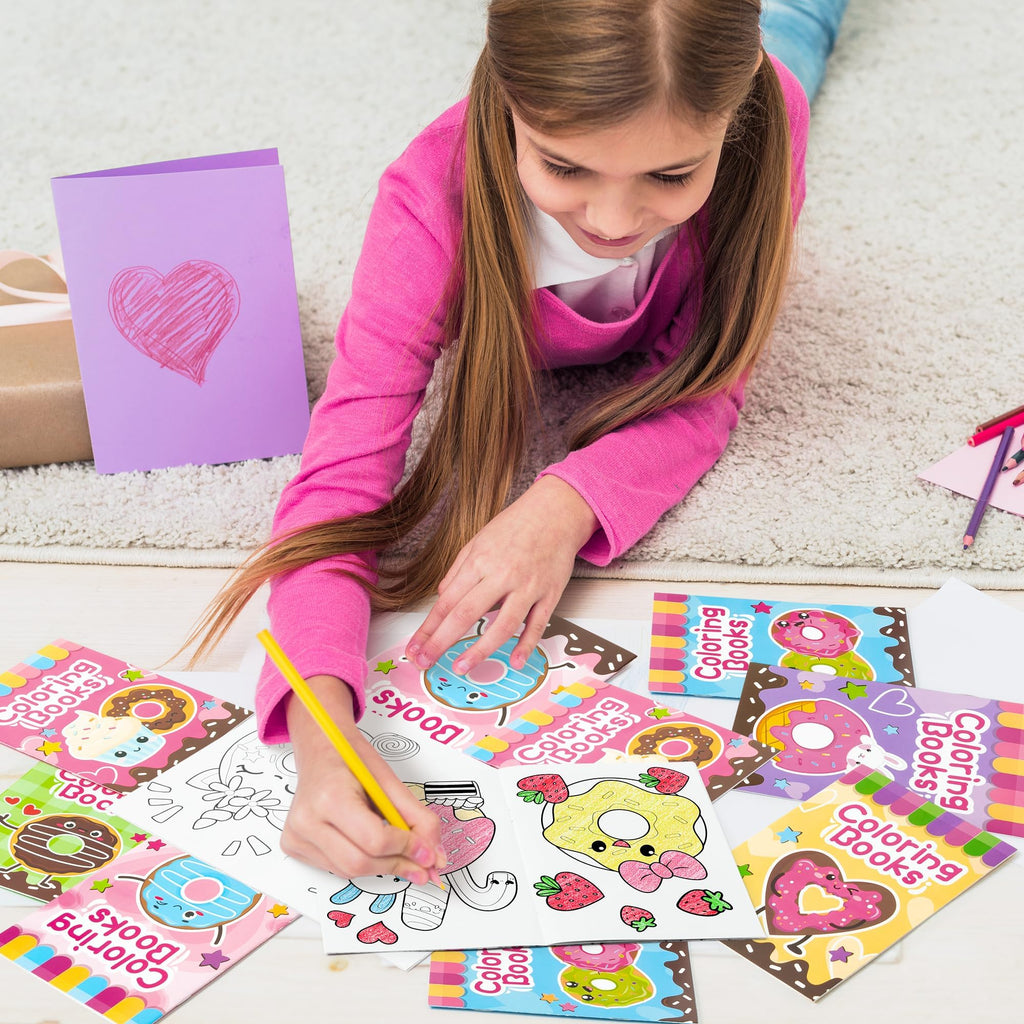 24 Pack Mini Donut Coloring Books for Kids - Cute Kawaii Doughnut Activity Booklets for Party Favors and Classroom