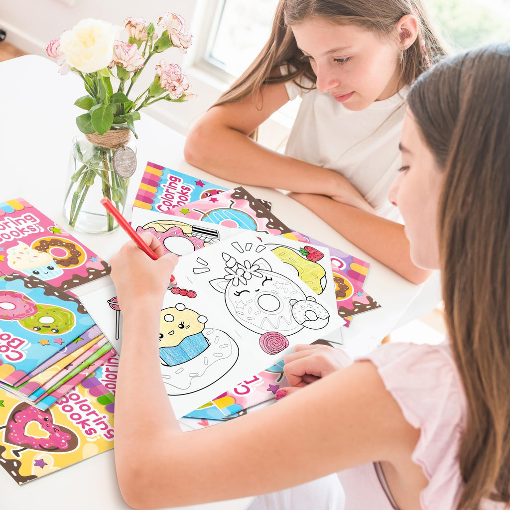 24 Pack Mini Donut Coloring Books for Kids - Cute Kawaii Doughnut Activity Booklets for Party Favors and Classroom